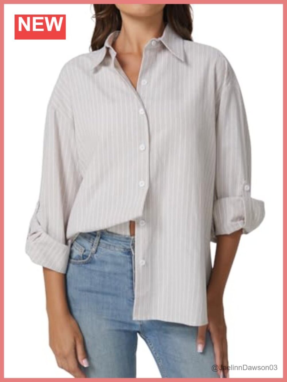 Oversized Striped Button Down Shirt Long Sleeve Cotton Blouse